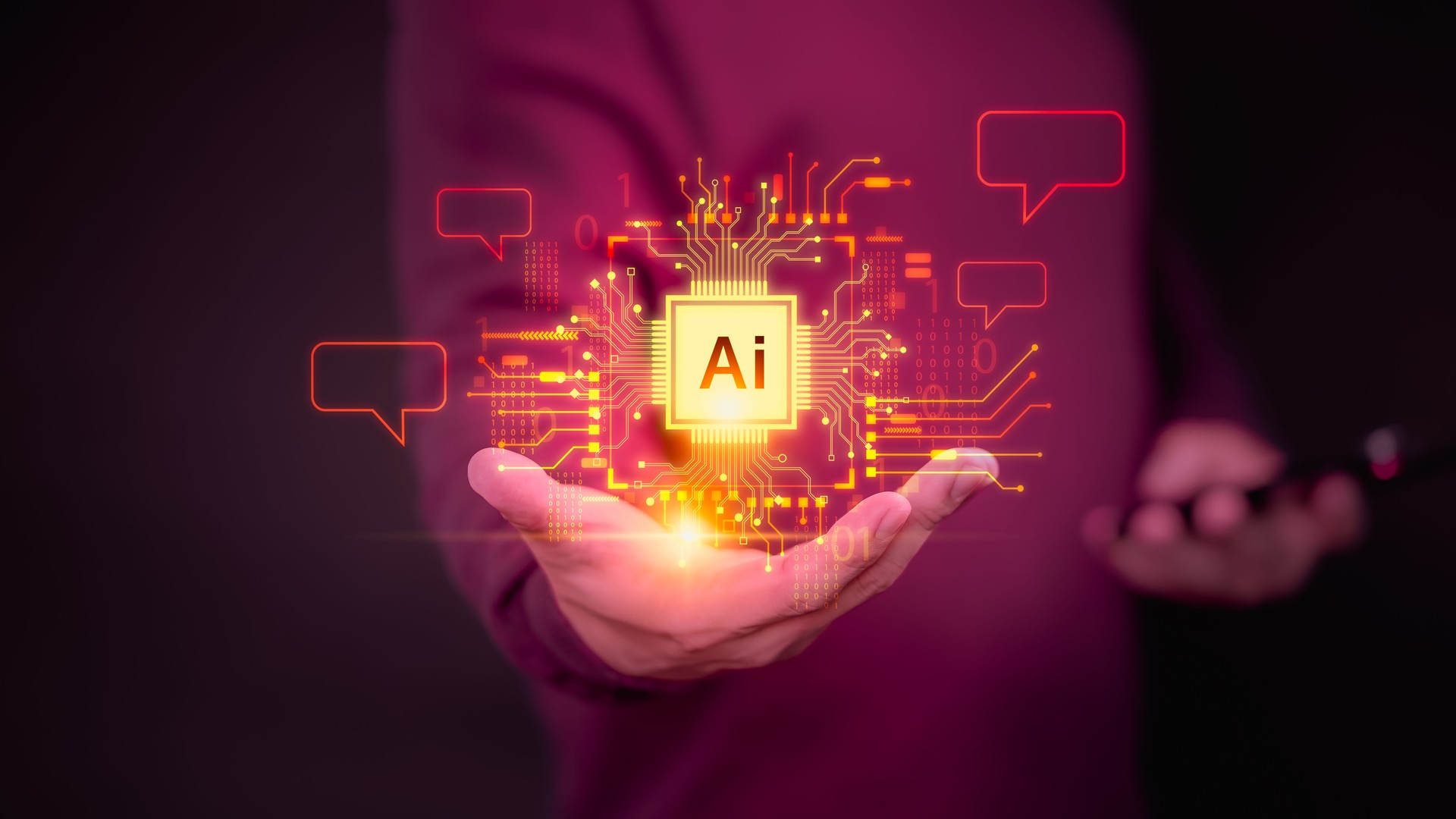 Ai chat technology, User hand show virtual screen with Ai graphic for global internet connect chatbot, Chat with AI, Artificial Intelligence. Man using command prompt for generate something in design.